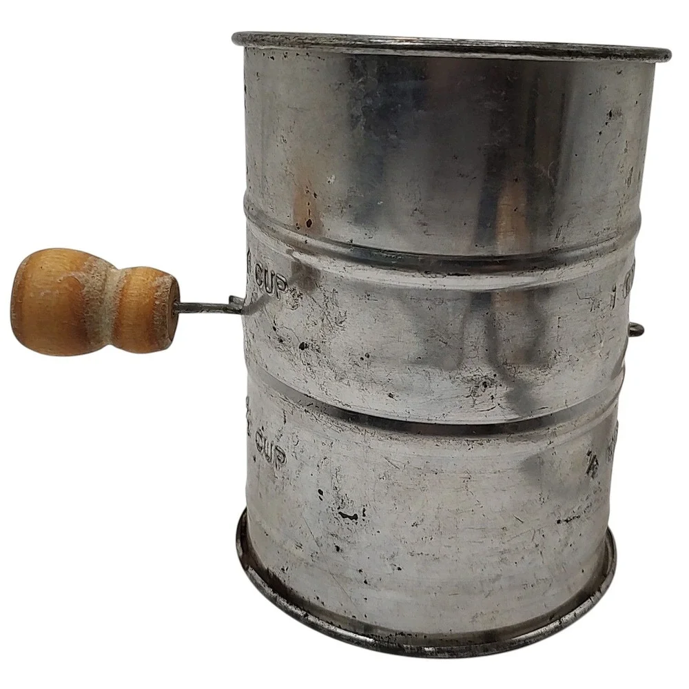Vintage‎ Metal One Cup Flour Sifter Wood Knob Country Kitchen Farm Living SEE